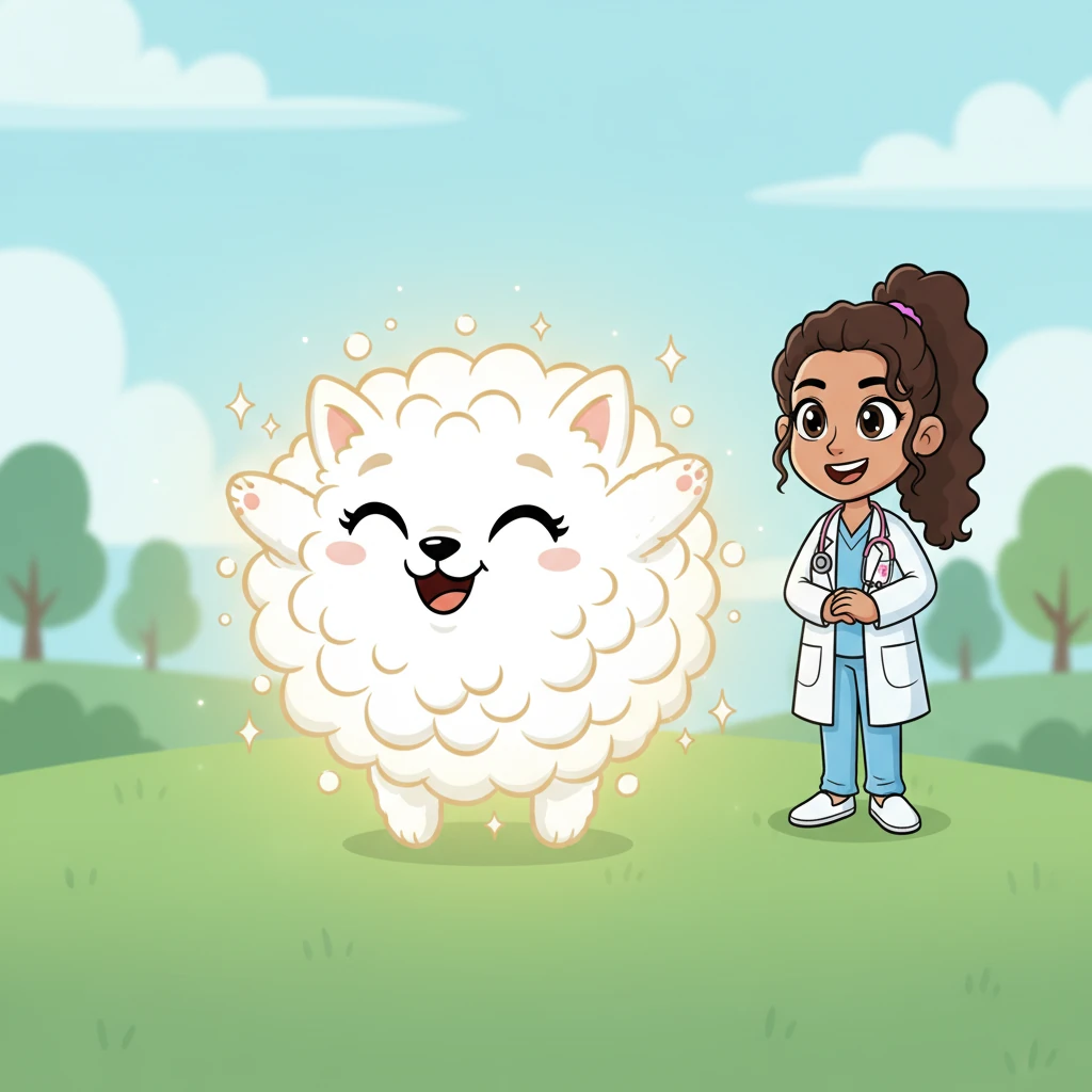 Suddenly, with a burst of cheerful energy, Puffy expands and fluffs up into its perfect, magnificent shape, glowing with pure happiness! Its wisps are now perfectly round and bouncy, radiating a soft, inner light. Puffy feels completely confident and wonderfully whole.