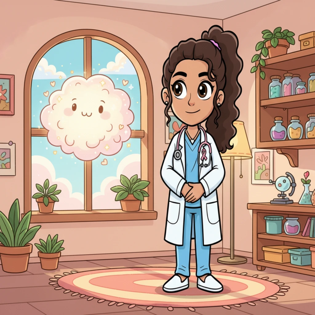Dr. Bloom watches Puffy float away, a serene and contented smile on their face, knowing they've helped another friend shine their brightest. The office remains a beacon of warmth and light, ready to welcome the next friend who needs a little boost of self-love.
