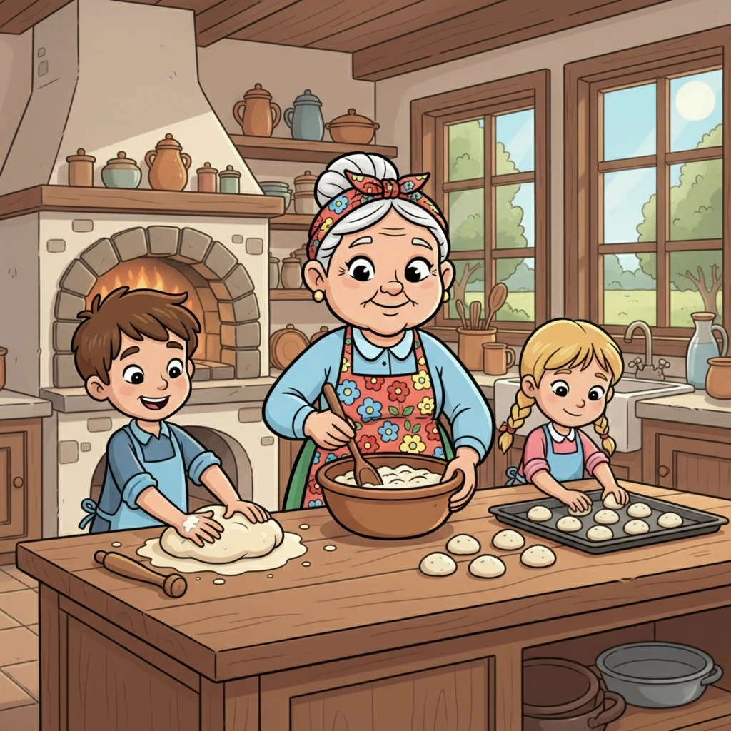 A primeira receita é o irresistível Pão de Queijo! Dona Benta mostra, com carinho, como misturar o polvilho, o queijo, os ovos e o leite. As crianças ajudam a amassar a massa, formando pequenas bolinhas que logo irão para o forno.