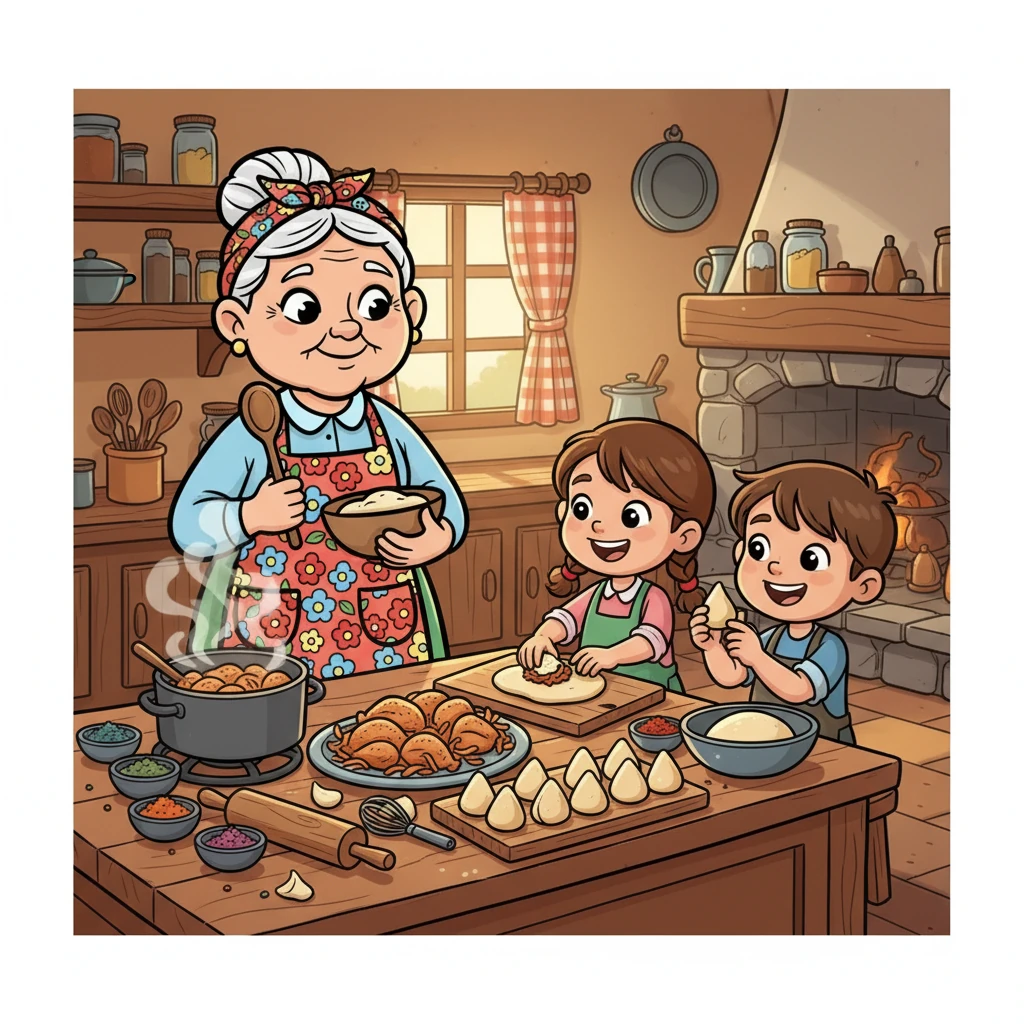 Em seguida, Dona Benta prepara a saborosa Coxinha de Galinha. Ela ensina a cozinhar o frango, desfiar com cuidado e misturar com temperos secretos. As crianças se divertem recheando a massa e modelando as coxinhas.