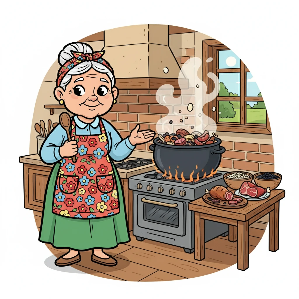 A Feijoada, um clássico da culinária brasileira, é a estrela do almoço! Dona Benta mostra como escolher os feijões, as carnes salgadas e defumadas, e como cozinhar tudo em uma panela grande e fervilhante. O aroma se espalha pela casa, convidando a todos a se deliciar.