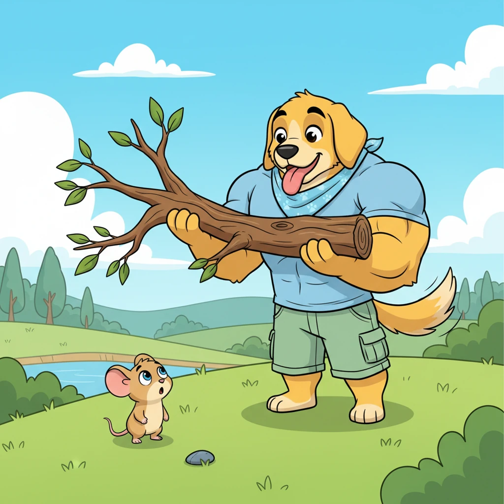 Later, during playtime, Pip threw a pebble as tiny as his thumb. Gus, with an enthusiastic woof, bounded off, returning moments later with an entire tree branch, presenting it to Pip with a hopeful, panting smile, his tongue lolling out.