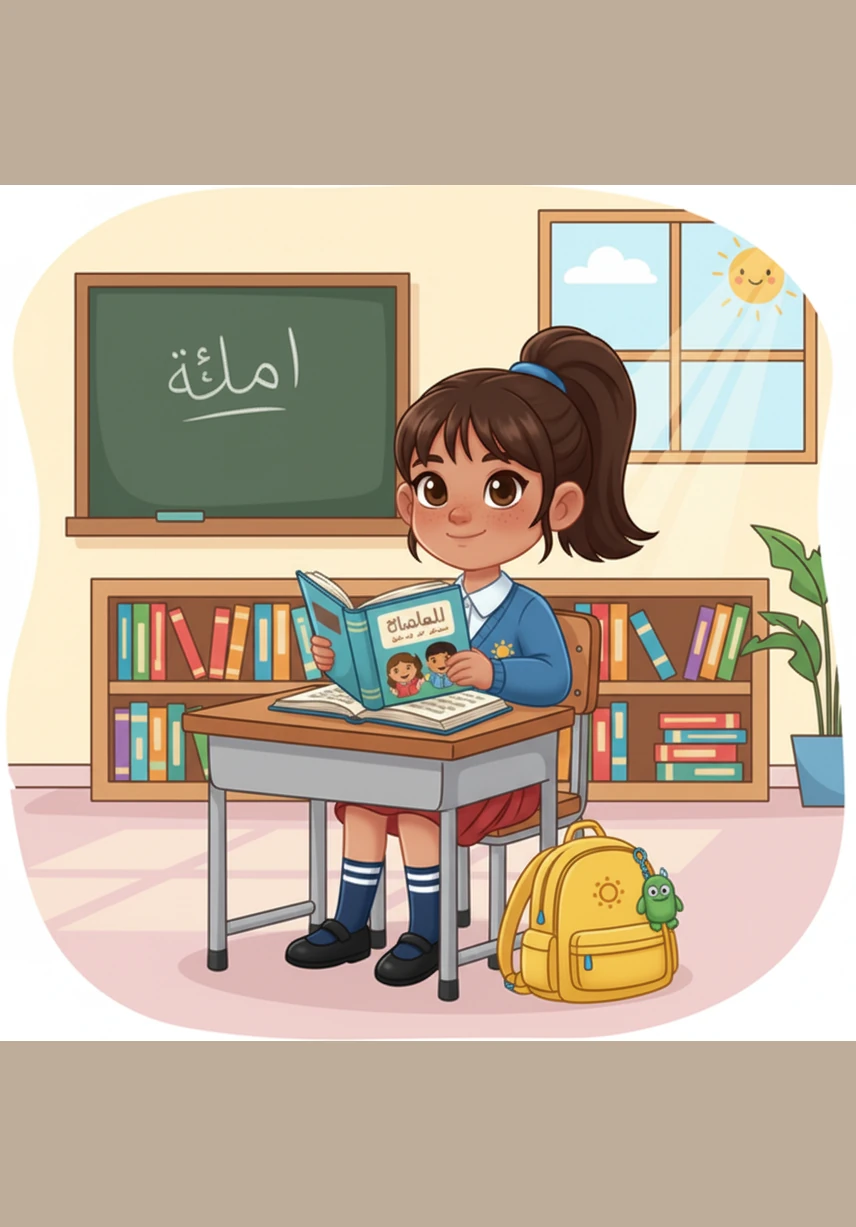 كَانَتْ بَدُورُ تَلْمِيذَةً مُجْتَهِدَةً تُحِبُّ مَدْرَسَتَهَا وَتَجْلِسُ فِي فَصْلِهَا بِنَشَاطٍ وَحَمَاسٍ. كَانَتْ جُدْرَانُ الْفَصْلِ مُزَيَّنَةً بِاللَّوْحَاتِ الْمُلَوَّنَةِ وَالرُّسُوماتِ الْجَمِيلَةِ الَّتِي تُحِبُّهَا.