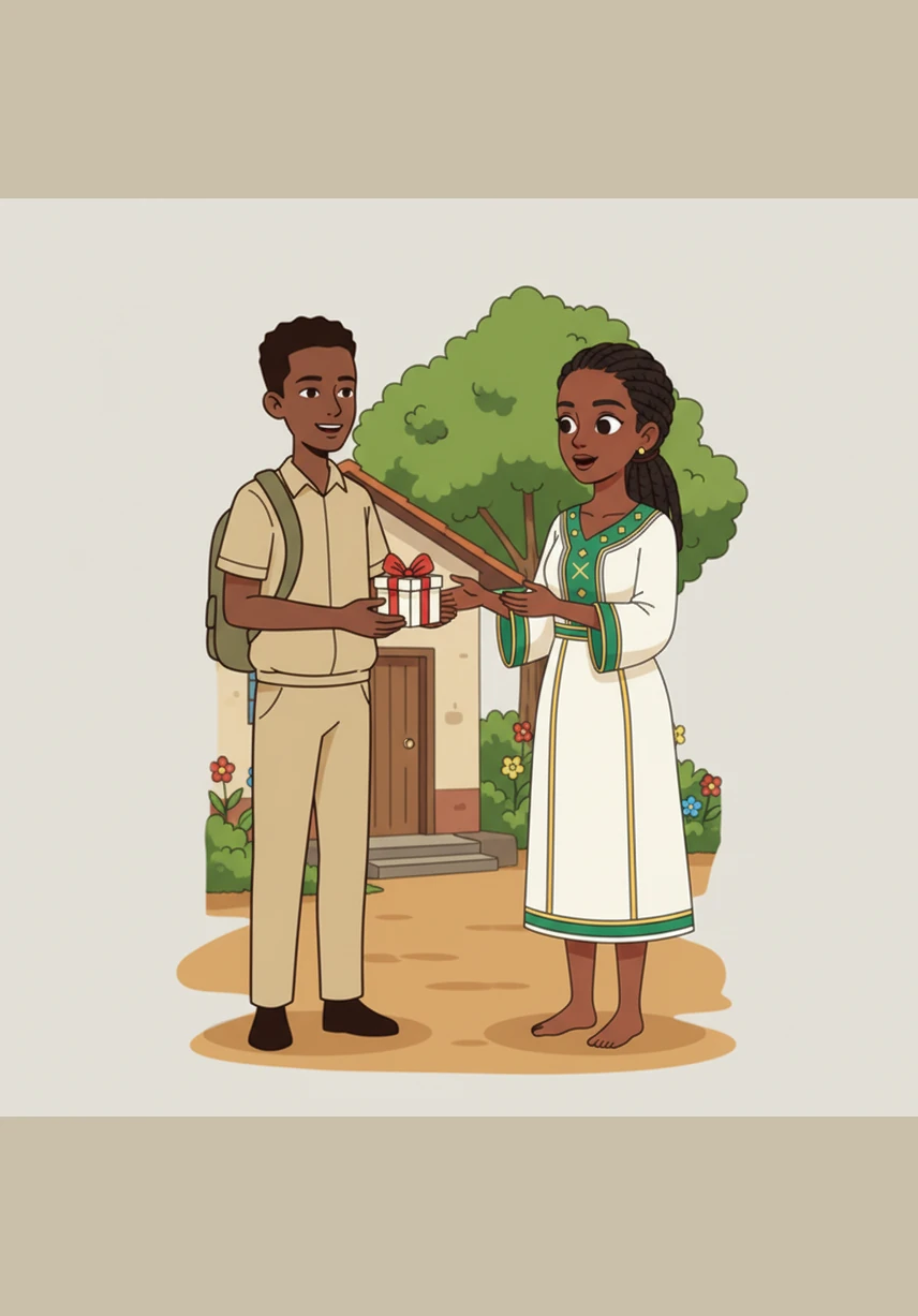 He finds Selam near the heavy school gate, her braids slightly loosened after a long morning of difficult exams. She looks exhausted, her backpack sagging as they step out into the hum of the city's constant traffic and the low-frequency vibration of the taxis.