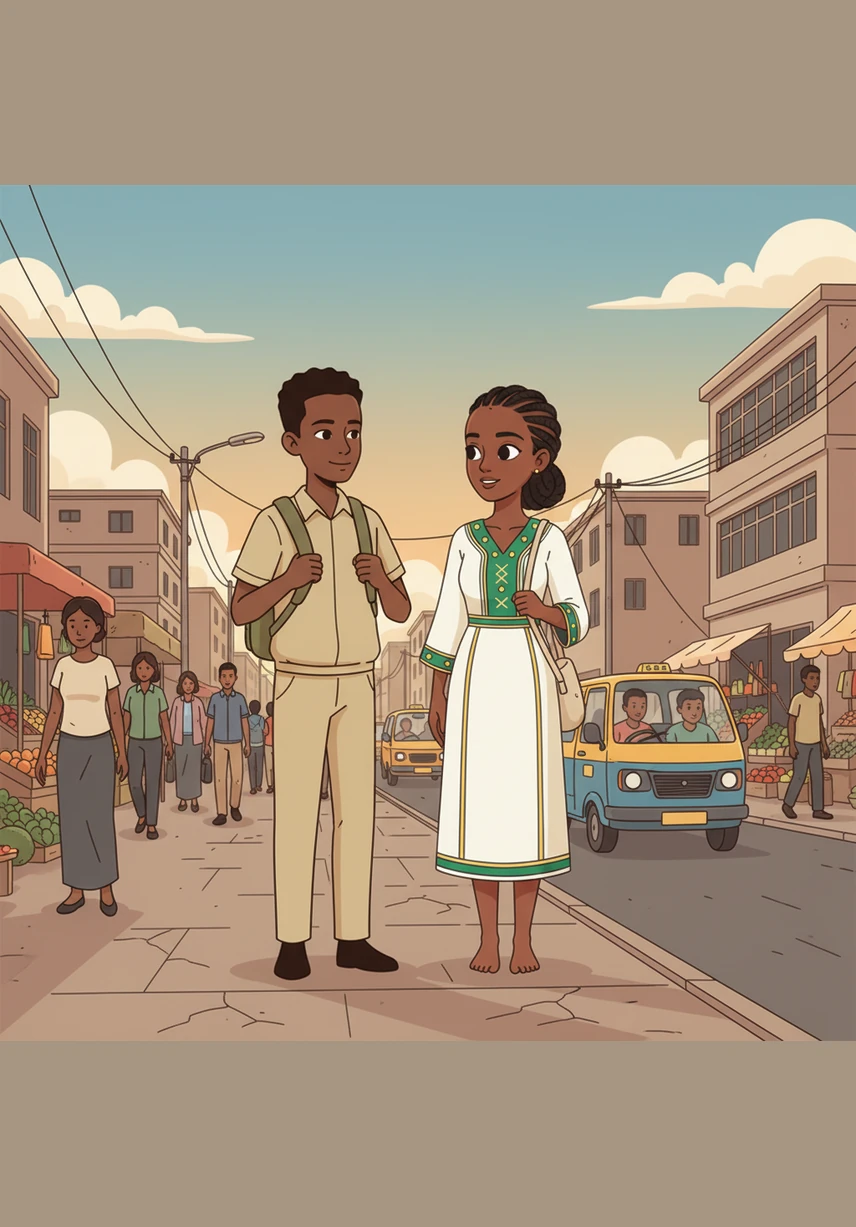 They trek toward the neighborhood of Megenagna, the afternoon sun bathing the cracked sidewalks in a hazy, golden glow. Around them, the city is a vibrant tapestry of street vendors shouting the prices of avocados and the constant motion of a city in flux.