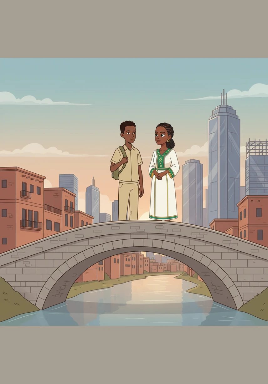 Dawit pauses and asks Selam if she ever feels like they are stuck on a bridge between their parents' rigid expectations and the changing world outside. He wonders aloud when the 'real' Addis Ababa will finally begin for them, or if they are just spectators.