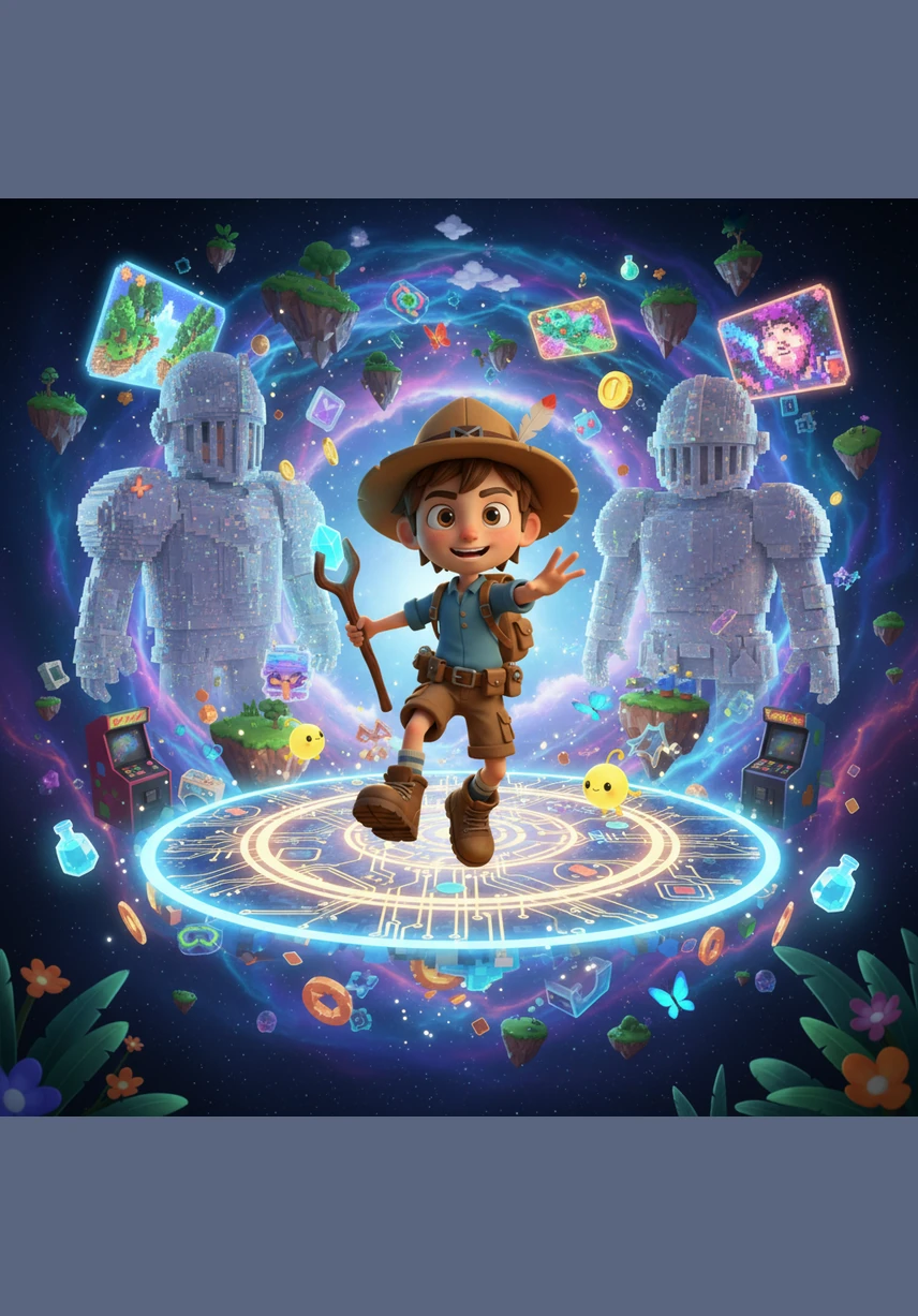 Leo meets a wise old wizard made of large, colorful pixels who explains that this is the heart of all video games. The wizard shows him a map of the different levels, each one more vibrant and mysterious than the last.