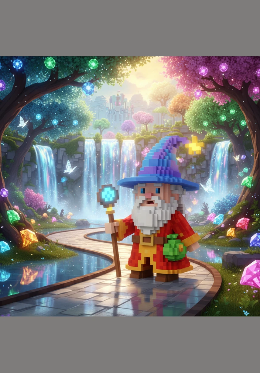 In the Graphics District, the world transitions from flat 2D sprites into stunning, high-definition landscapes. Leo marvels at the waterfalls made of cascading light and the trees that sparkle with every breeze, looking like polished jewels.