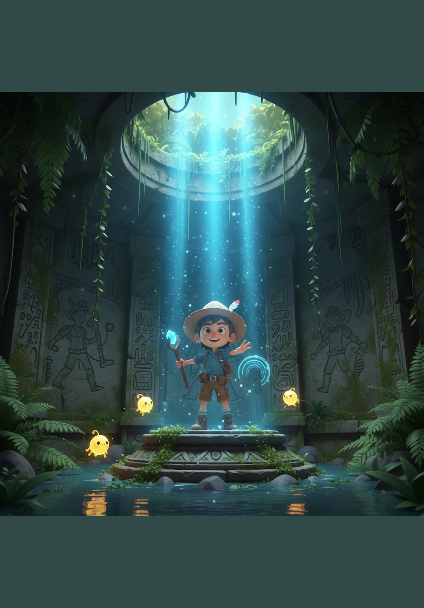 With a final click of his tool, Leo repairs the broken code, and a wave of brilliant light washes over the entire market. The colors return brighter than ever, and the music swells into a triumphant anthem that fills the air.