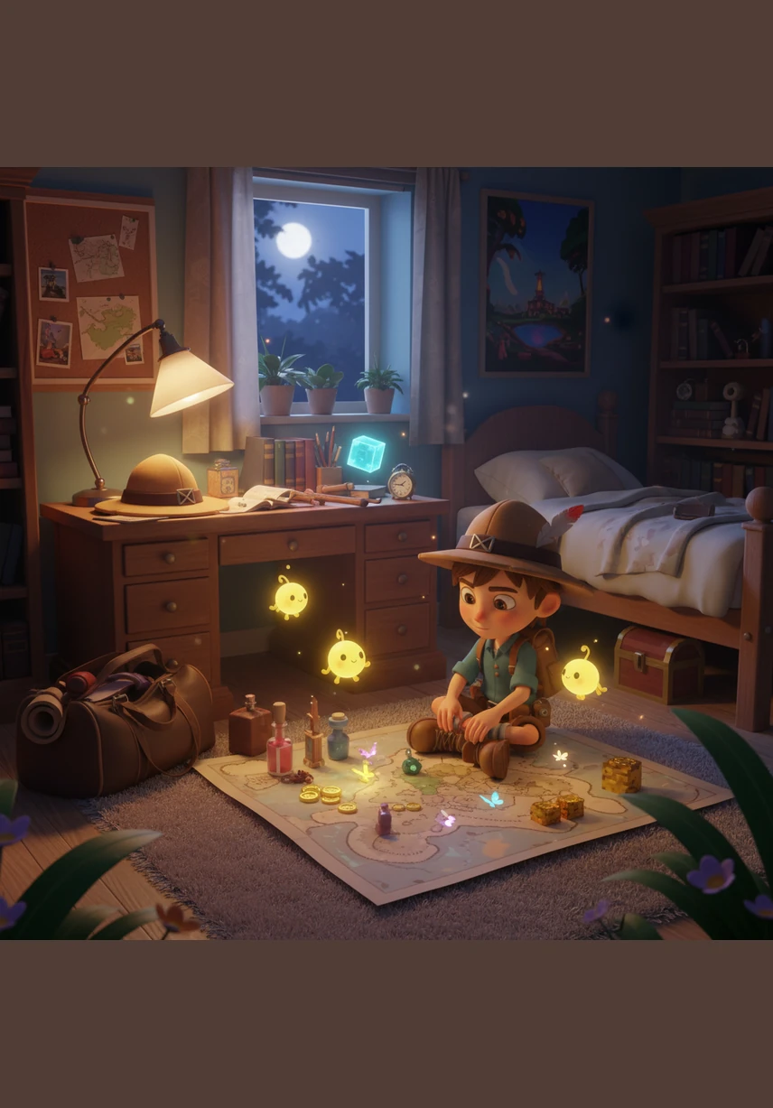 Leo finds himself back in his bedroom, the old console sitting quietly on his desk as the sun sets outside. He looks down at his hand and sees the golden cartridge, realizing his incredible adventure was more than just a game.