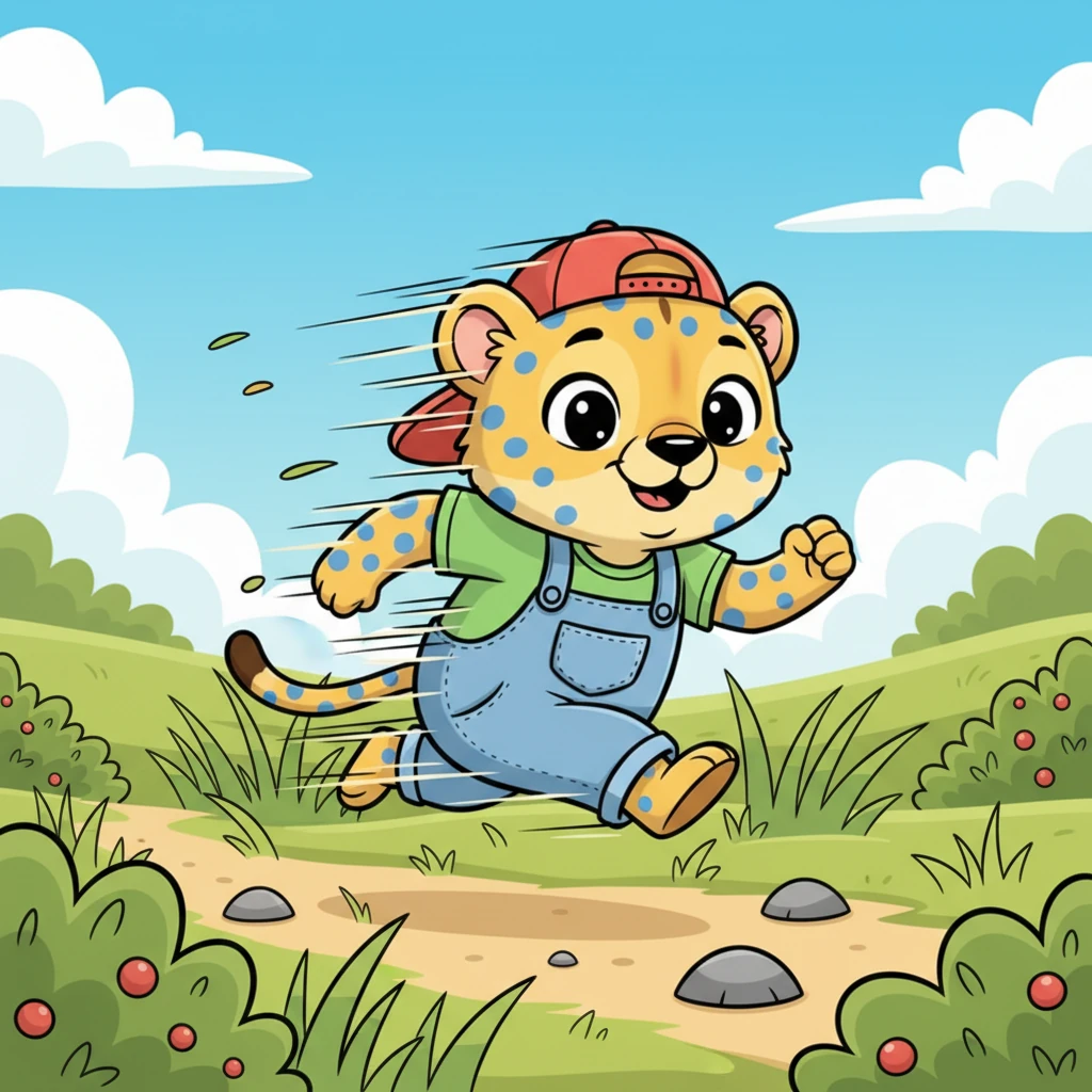 Rafi, known for his incredible speed, offered to find the quickest and safest route to the fallen log. With a blur of spots, he dashed through the tall grass, expertly navigating around thorny bushes and rocky patches, returning quickly with a clear path in mind.