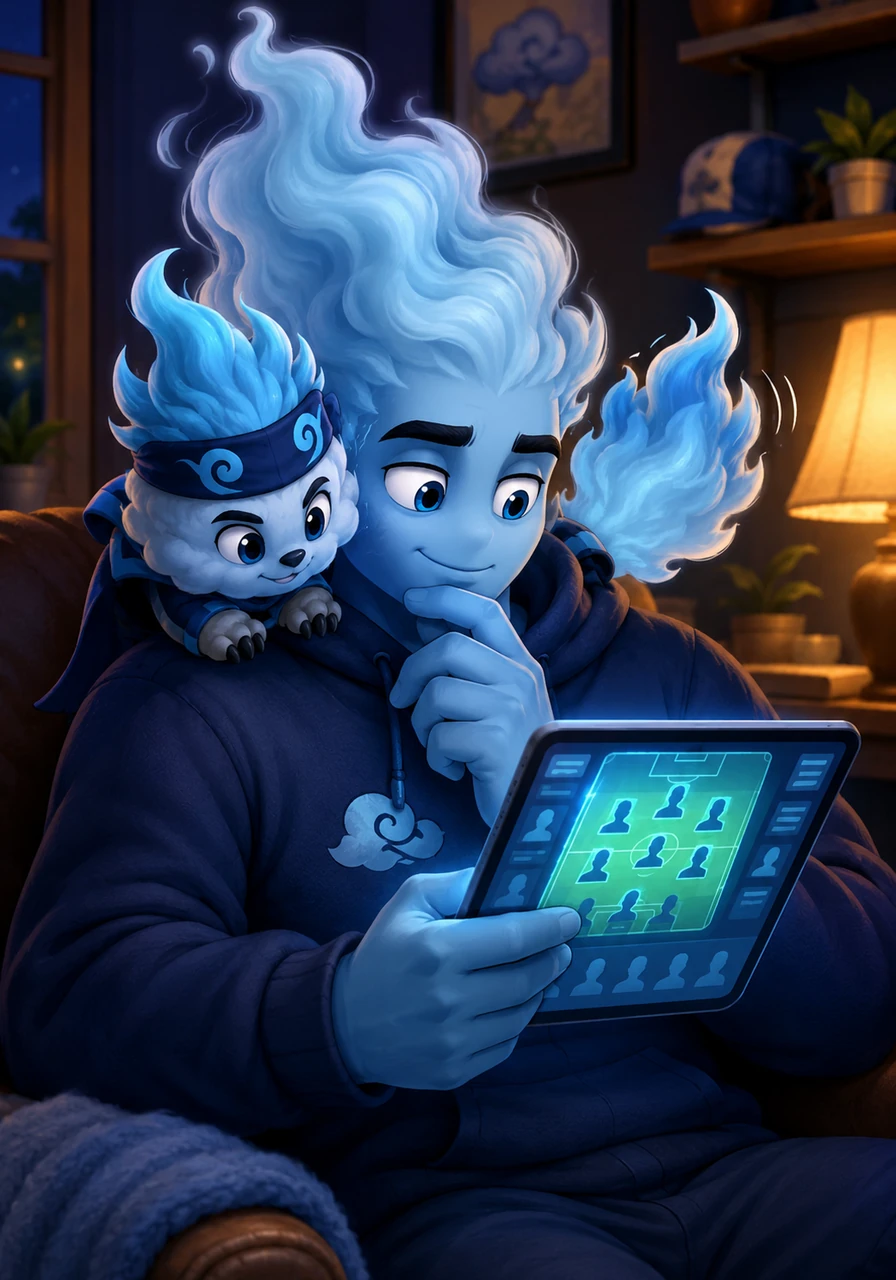 With a renewed spark of hope in his heart, Vapo carefully selected his fantasy football lineup for the new season. Sitting on his shoulder, Malagò watched closely, nodding his little head in approval as they strategically picked each player together.