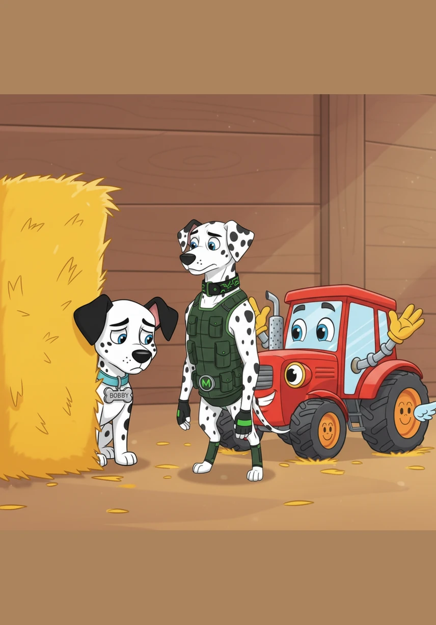 Bobby hid his spots behind a big, golden bale of hay. 'I don't have a talent,' he whispered to Matrix. 'I think I will just stay here and watch.'