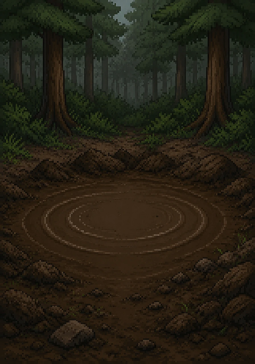The ripples on the surface slowly widen and fade until the mud pit becomes perfectly still and smooth once again. Barnaby Bear has completely disappeared from view, fully submerged into the earth where he is no longer seen, leaving only the quiet whispers of the forest.
