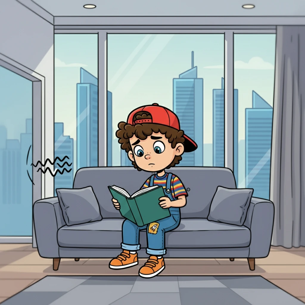 Aditya sat hunched on the sofa, a textbook open but unread in his lap. The modern living room in Dubai felt cold, the skyscrapers outside the window mocking his troubles. He looked troubled, his brow furrowed as the sound of arguing echoed from the hallway.