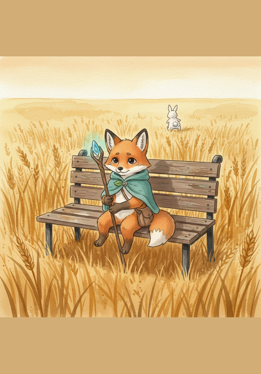 Finn the little fox sat all alone on a weathered wooden bench, watching the falling autumn leaves dance in the wind. While other animals played in groups, he felt like a quiet shadow in the vast, golden park, wishing for someone to share the day with.