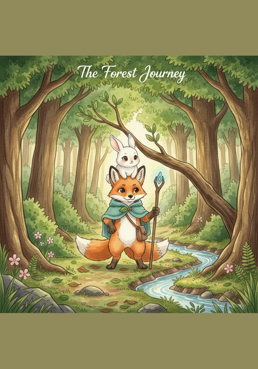 They reached a bubbling brook that looked much too wide for Barnaby to jump across on his own. Finn found a sturdy fallen branch and held it steady with his paws, creating a safe bridge for the bunny to hop across to the other side.