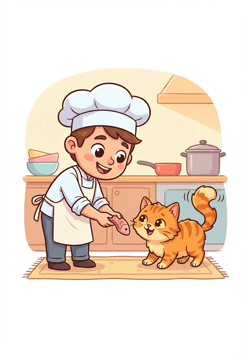 A friendly chef noticed Oliver and offered him a small piece of salmon. Oliver purred with delight, his tail swishing back and forth.