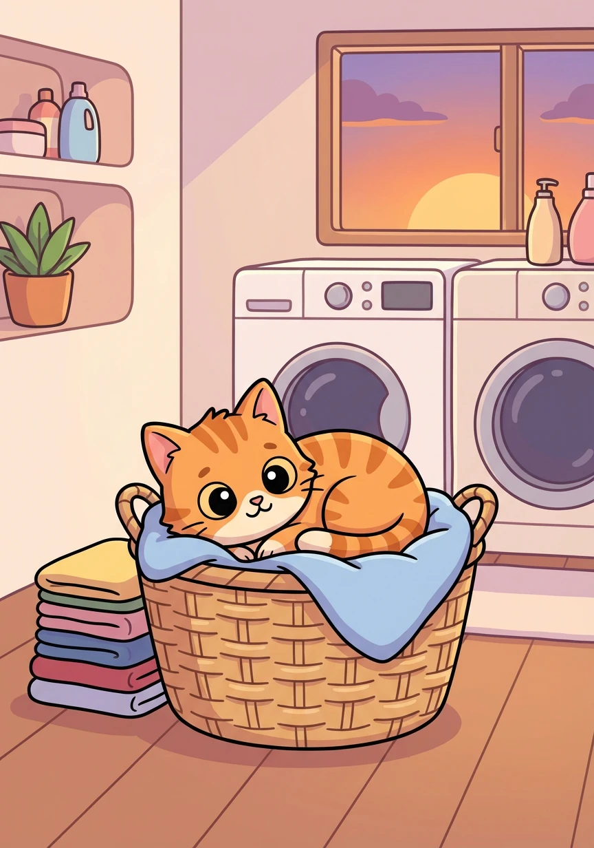 As the sun set, Oliver returned to his cozy laundry room, his heart full of happy memories. He knew that even a small cat could find adventure and friendship in the most unexpected places.