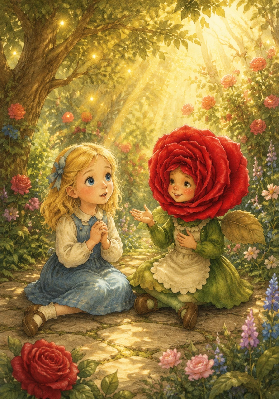 With each story, the garden seemed to transform around Lily. Shadows lengthened, and the sunlight filtering through the leaves seemed to sparkle with hints of magical light, reflecting the worlds Rosie described. Lily listened intently, asking many questions.