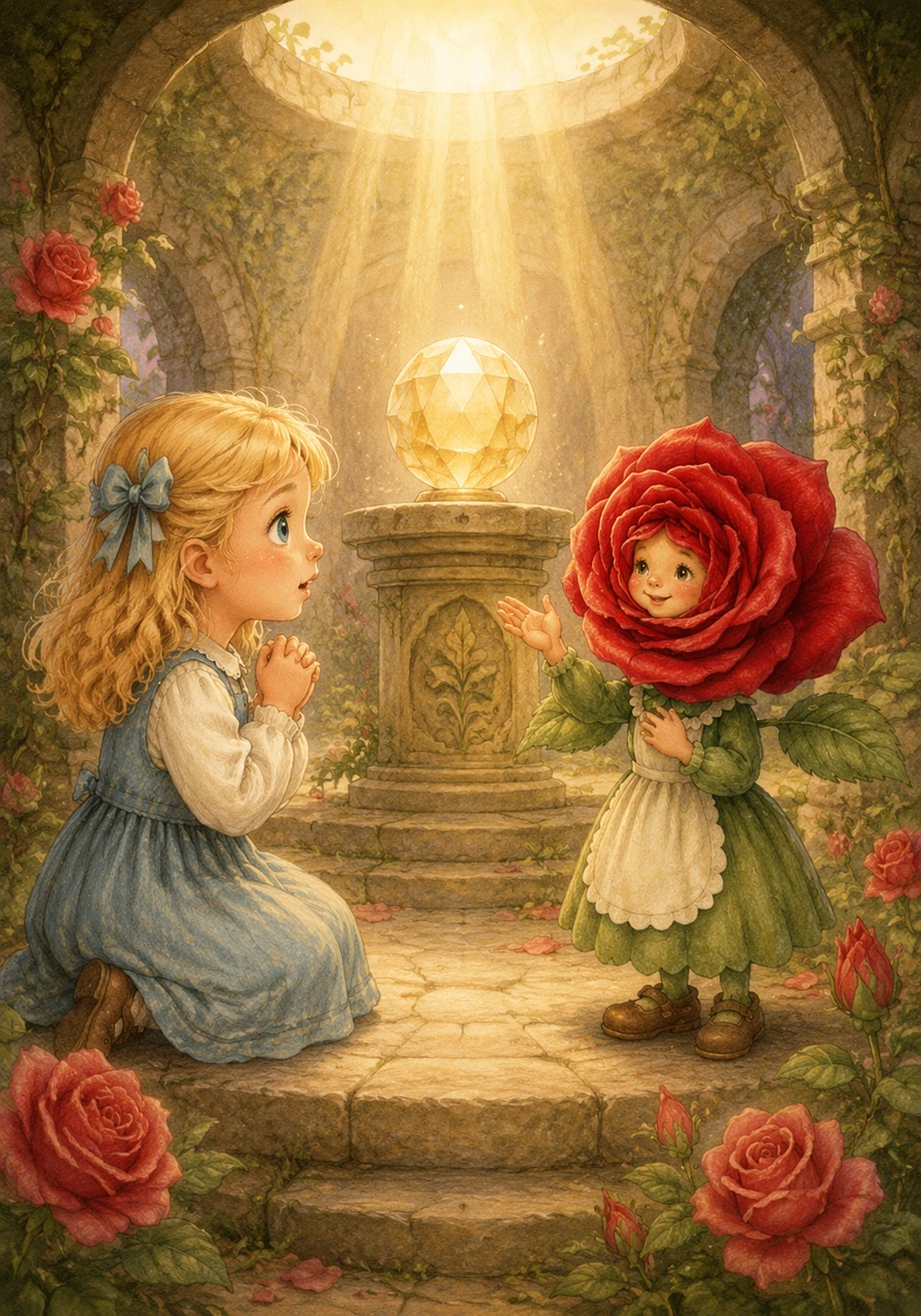 The talking rose spoke of the Great Sun Crystal, the source of Floralia's light, which had dulled when the magic was forgotten. 'It only needs true belief to shine again,' Rosie shared, her voice filled with a hopeful spark.