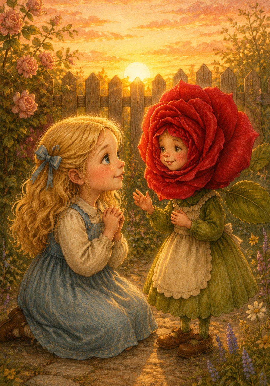 As the sun began to dip below the garden fence, Rosie said softly, 'Thank you, my friend. The magic will return because of you.' Lily, now filled with a secret warmth and a newfound wonder, promised to visit every day, knowing that extraordinary magic was hidden in the most unexpected places.