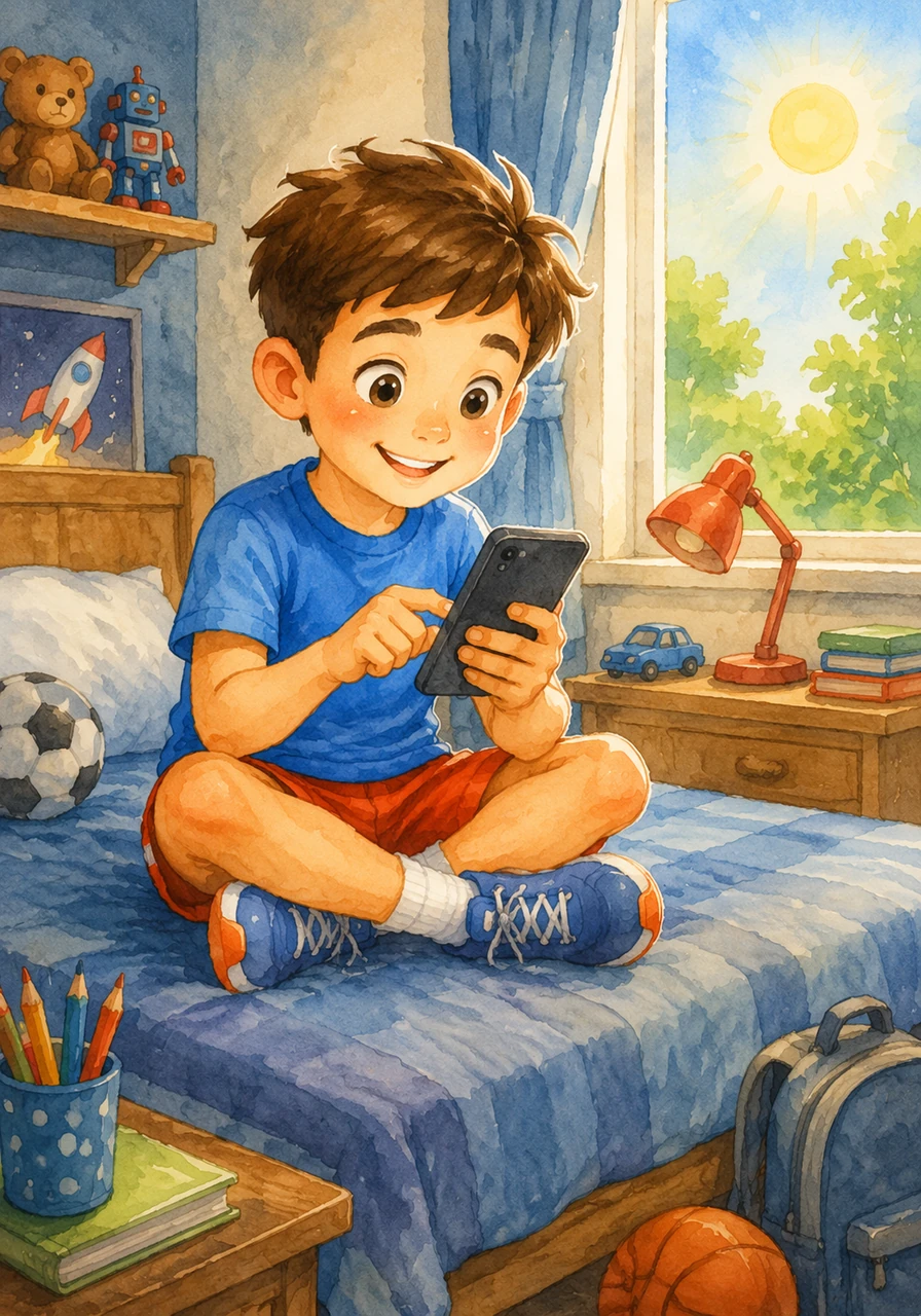 Adam loves his phone more than anything else in the world. He sits on his bed all day, tapping and swiping while the bright sun shines outside his window.