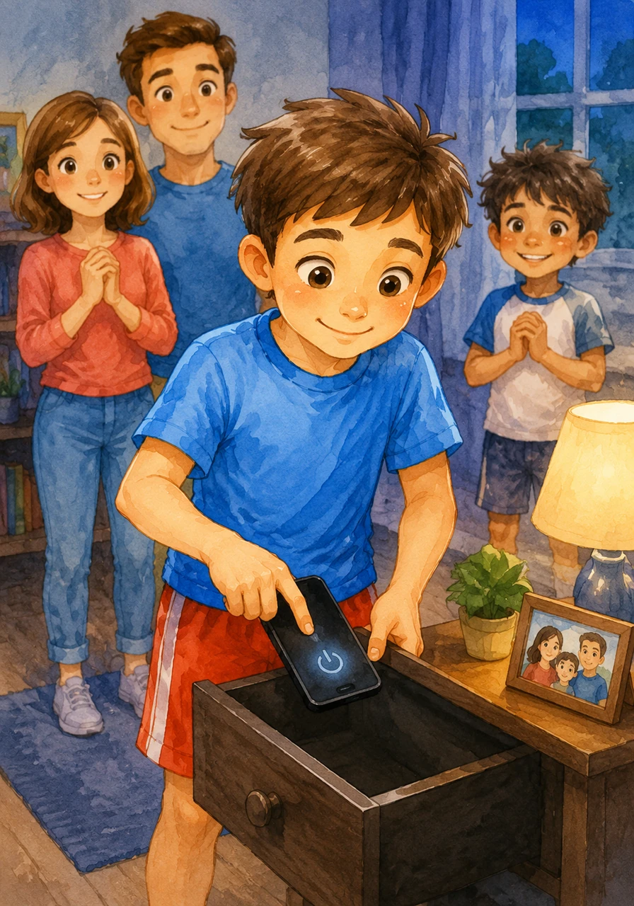 Adam sets a timer on his phone for only one hour a day. When the timer dings, he bravely clicks the power button and puts the phone away in a dark drawer.