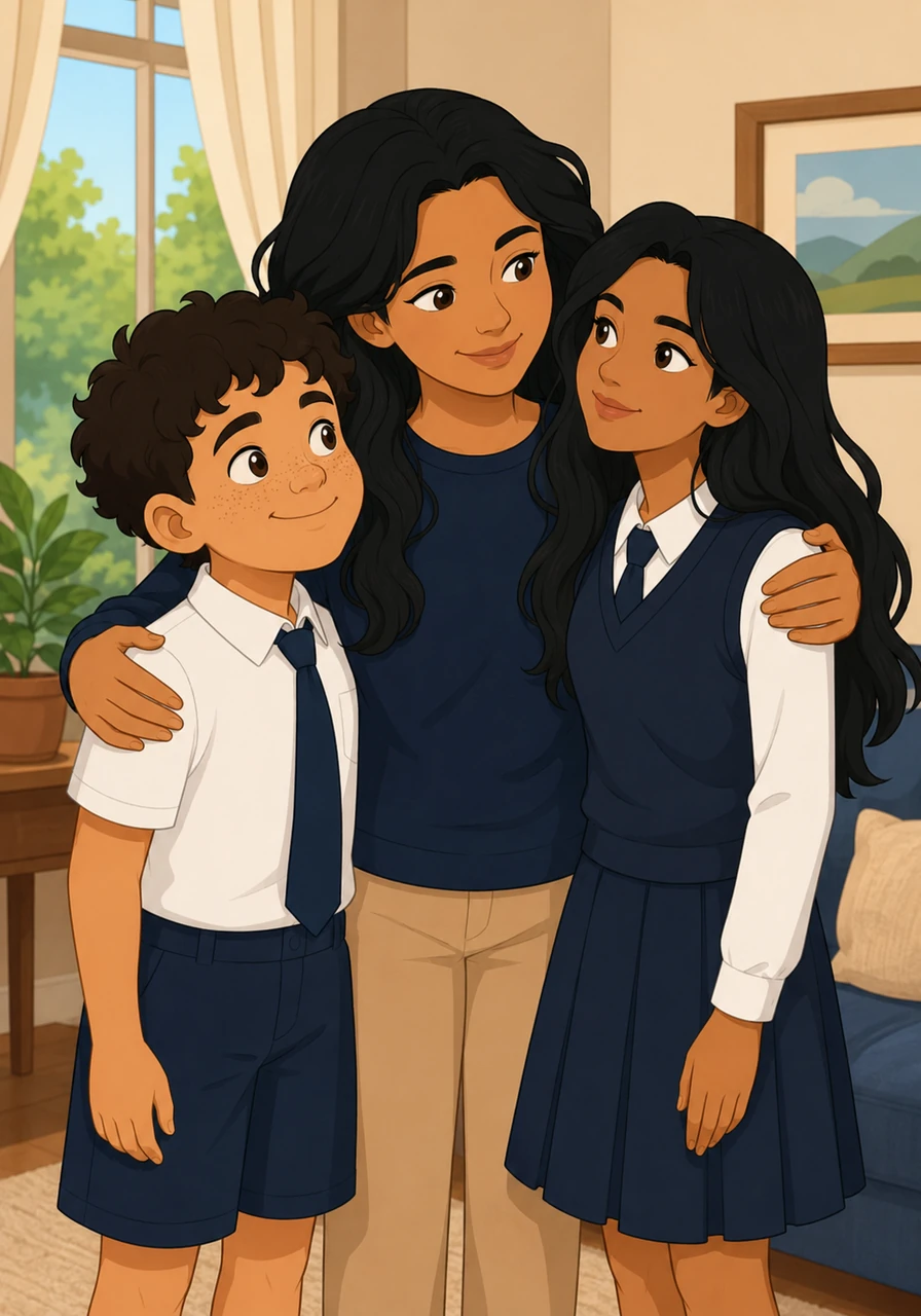At home, Judy hugs her two children, ten-year-old Mateo with his cute freckles and fifteen-year-old Isabella with her long black hair. She explains that they will soon join her at Notre Dame, promising them that this big change is for their bright future.