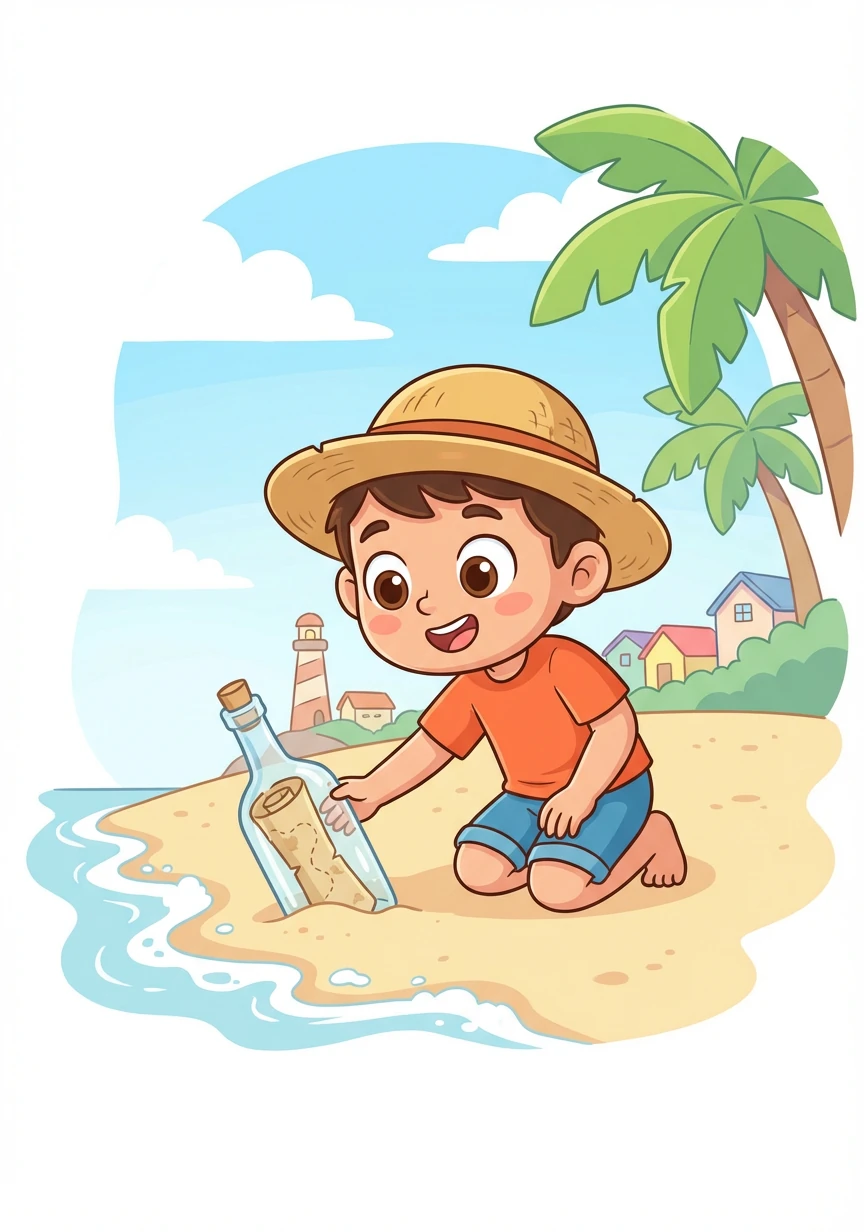 Di sebuah desa kecil yang ceria, hiduplah Arif, seorang anak laki-laki yang suka berpetualang. Suatu hari, ia menemukan sebuah botol berisi peta kuno di tepi pantai.