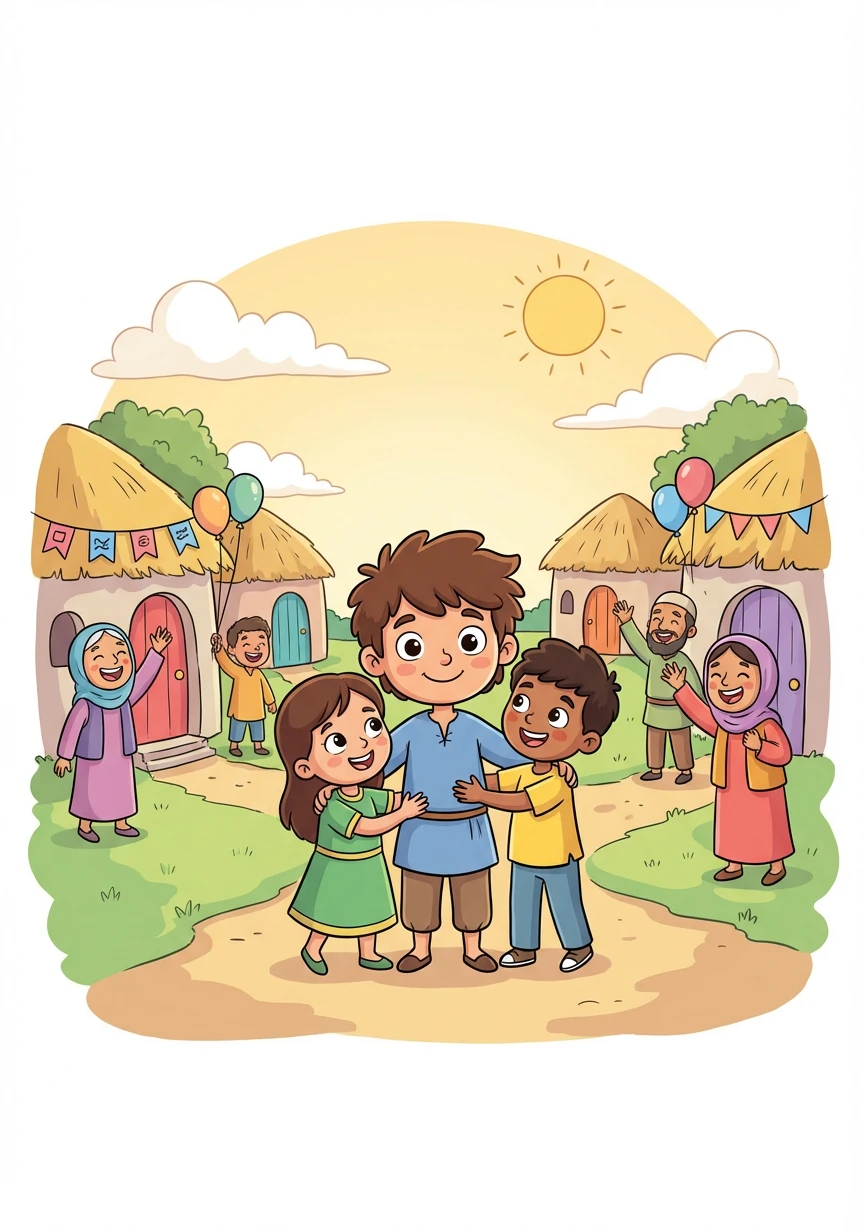 Mereka kembali ke desa dengan selamat dan disambut dengan gembira. Arif belajar bahwa persahabatan dan keberanian lebih berharga daripada harta karun.