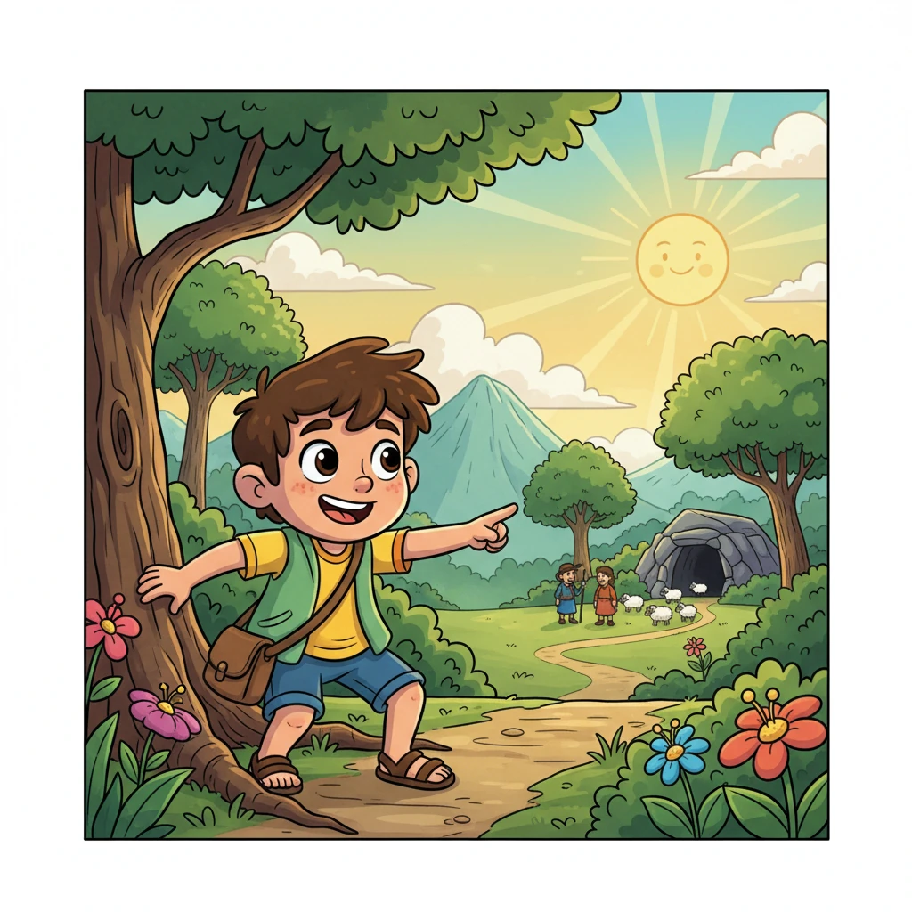 Mateo, un niño de ojos curiosos y sonrisa traviesa, vivía cerca de los misteriosos cerros de la Amazonía. Le encantaba explorar y soñar con aventuras, mientras el sol brillante iluminaba el paisaje verde. Siempre escuchaba las historias que contaban los pastores sobre las profundas cavernas.