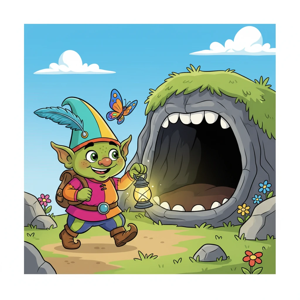 Con su pequeña mochila a la espalda y una linterna, Mateo decidió que era hora de descubrir la verdad. Caminó hacia la entrada de la cueva, que parecía una gran boca oscura en la ladera. Una mariposa de colores vibrantes revoloteaba a su alrededor, como dándole ánimo.