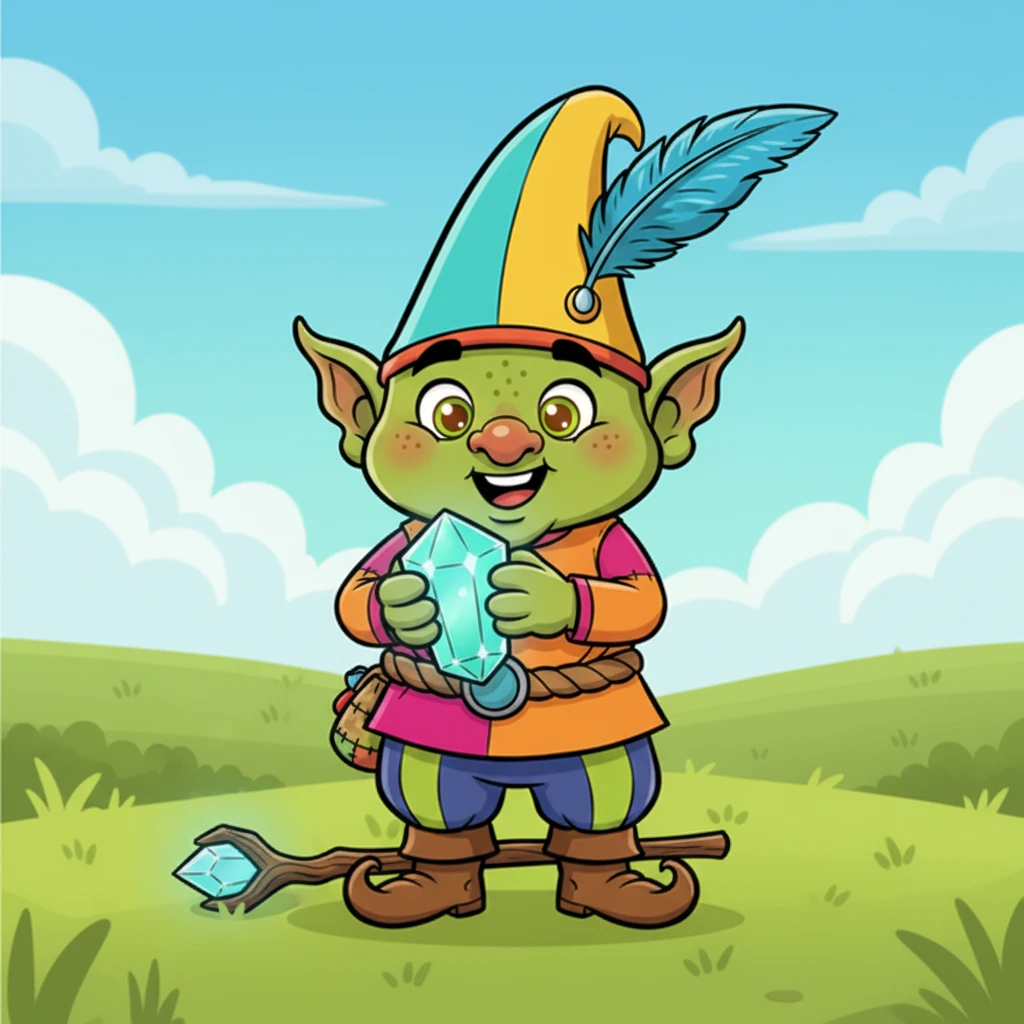 El duende quedó asombrado por el regalo. Sus ojos brillaron aún más, pero esta vez con sorpresa y alegría. Nunca nadie le había ofrecido un regalo antes, solo habían intentado huir. Tomó la piedra, girándola con curiosidad.