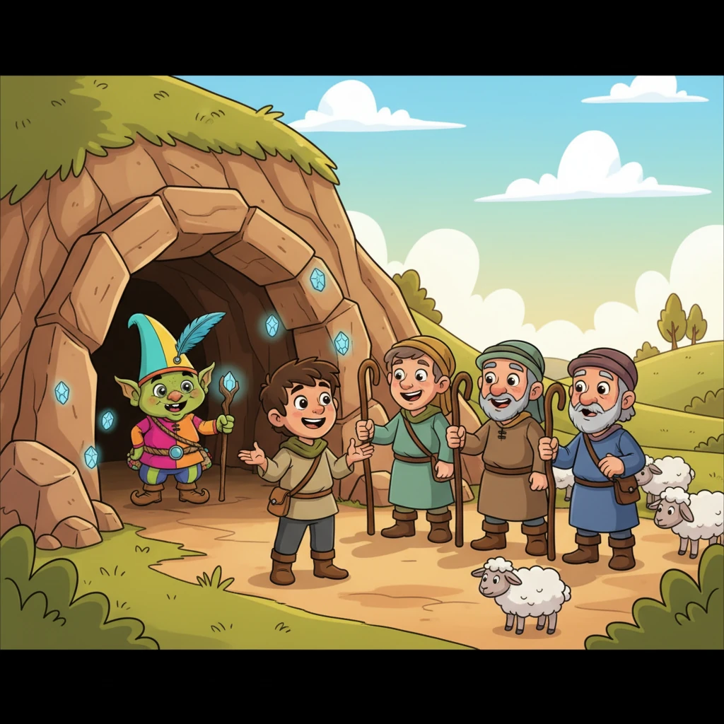 Mateo salió de la cueva, no sin memoria, sino con una historia maravillosa y un nuevo amigo. Contó a los pastores sobre el duende juguetón y los cristales mágicos, cambiando la leyenda oscura por una de asombro y amistad. El duende observaba desde la entrada, sonriendo.