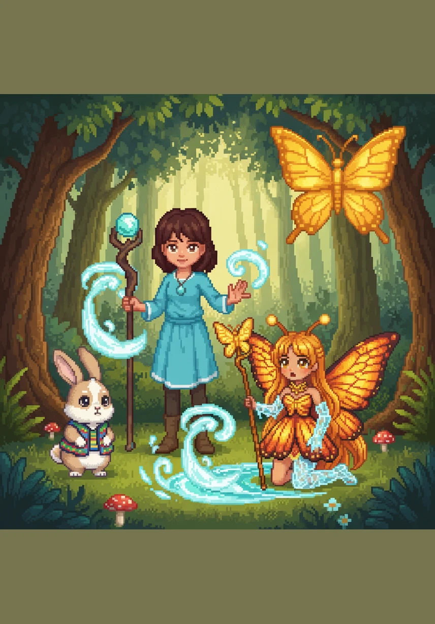 فجأة، رأت تالا شيئاً يلمع فوق زهرة لافندر أرجوانية؛ إنها فراشة ذهبية صغيرة لم ترَ مثلها من قبل. الفراشة ترفرف بجناحيها ببطء وكأنها تنادي تالا لتتبعها في مغامرة جديدة.