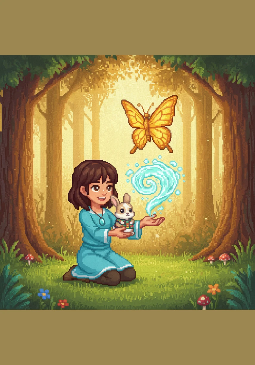 بدأت تالا تركض خلف الفراشة الذهبية وهي تضحك، بينما كانت الفراشة تقودها عبر ممر سري مغطى بالأعشاب الطويلة والأزهار البرية. شعرت تالا بفضول كبير لمعرفة إلى أين ستأخذها هذه الرحلة المشوقة.