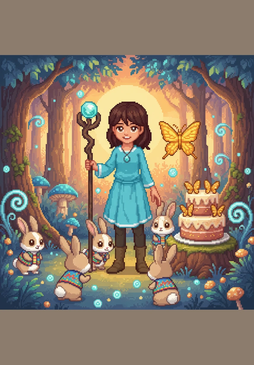 احتفلت حيوانات الغابة بتالا وأقاموا لها مأدبة صغيرة من التوت البري اللذيذ والمياه العذبة الصافية. شعرت تالا بسعادة غامرة لأنها استطاعت مساعدة أصدقائها الجدد في هذا العالم السحري المليء بالمحبة.