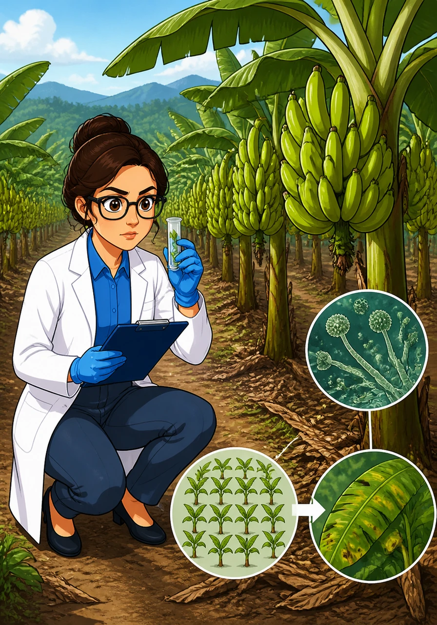 Dr. Elena Vance examines a contemporary Cavendish plantation, noting the staggering uniformity of the genetic monoculture. Because these plants are sterile clones, they lack the evolutionary mechanisms to adapt to new biological threats, creating a precarious vulnerability in the global food supply chain.