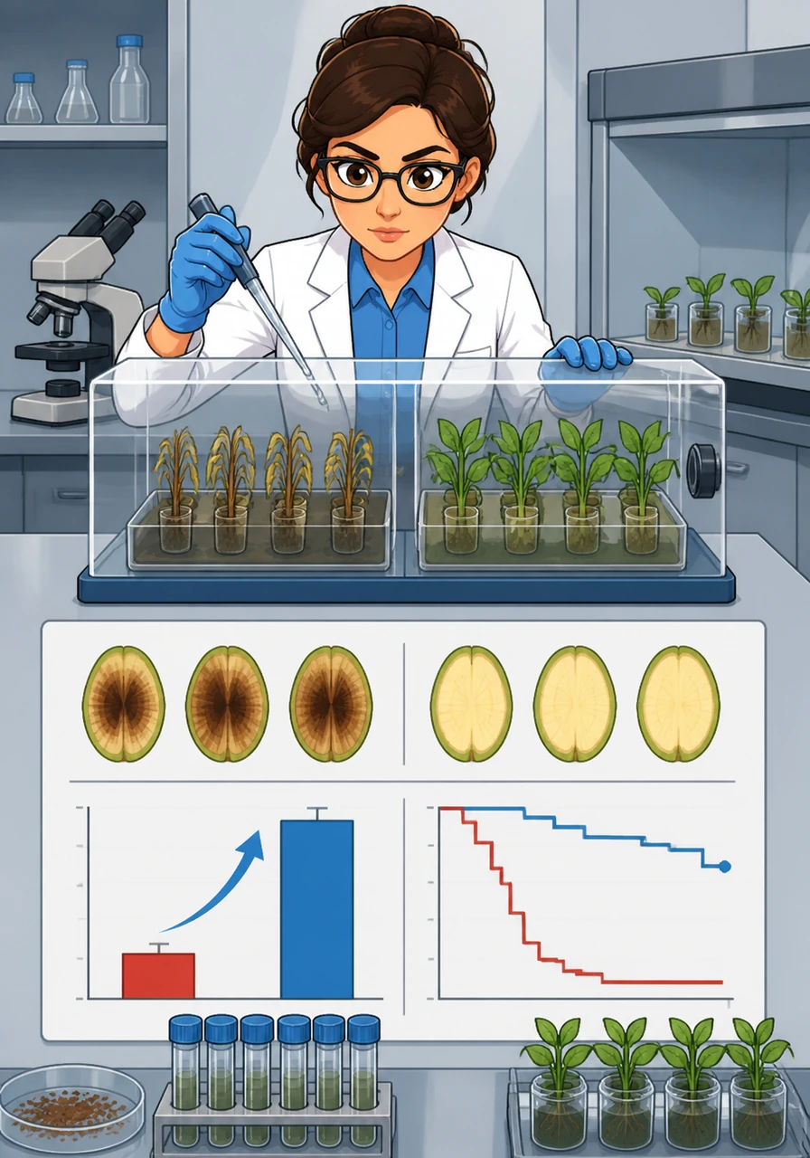 Dr. Vance subjects the edited plantlets to controlled TR4 exposure to validate the efficacy of the CRISPR intervention. The resulting data, formatted for peer-reviewed publication, indicates a significant reduction in vascular browning and a marked increase in survival rates compared to non-edited controls.
