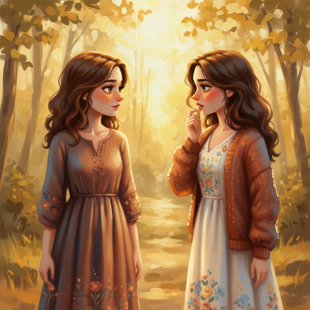 Po dogovoru z Nejo se Taja obrne k Lari, s prodornim pogledom, ki se zdi, da prebada njeno dušo. Lara, naslikana z rjavimi lasmi in rdečico na licih, se poskuša izogniti pogledu, z roko, ki se dotika ustnic, ko odgovarja, da nima časa. Močni kontrasti svetlobe in sence poudarjajo napetost v zraku med njima.