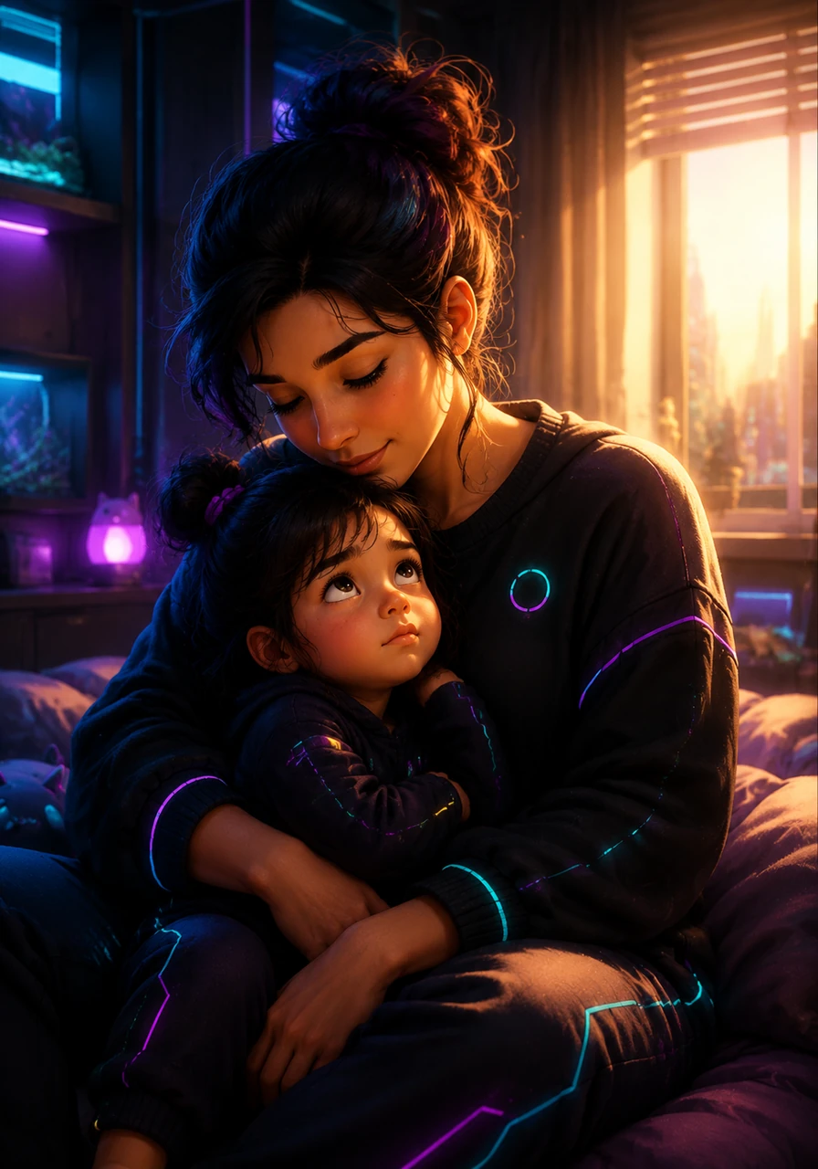 The afternoon sun grew heavy, and Lia's eyelids felt like lead, but her mind stubbornly refused to sleep. She stared wide-eyed at the ceiling, fighting the overwhelming urge to drift off because adults don't take afternoon naps. Her mother gently rocked her, singing a soft lullaby that slowly melted Lia's fierce resistance.