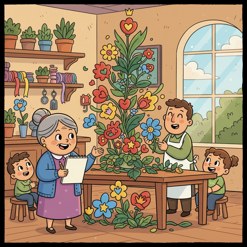 Babette, la poétesse, suggérait une composition florale, pleine de symboles et de couleurs.