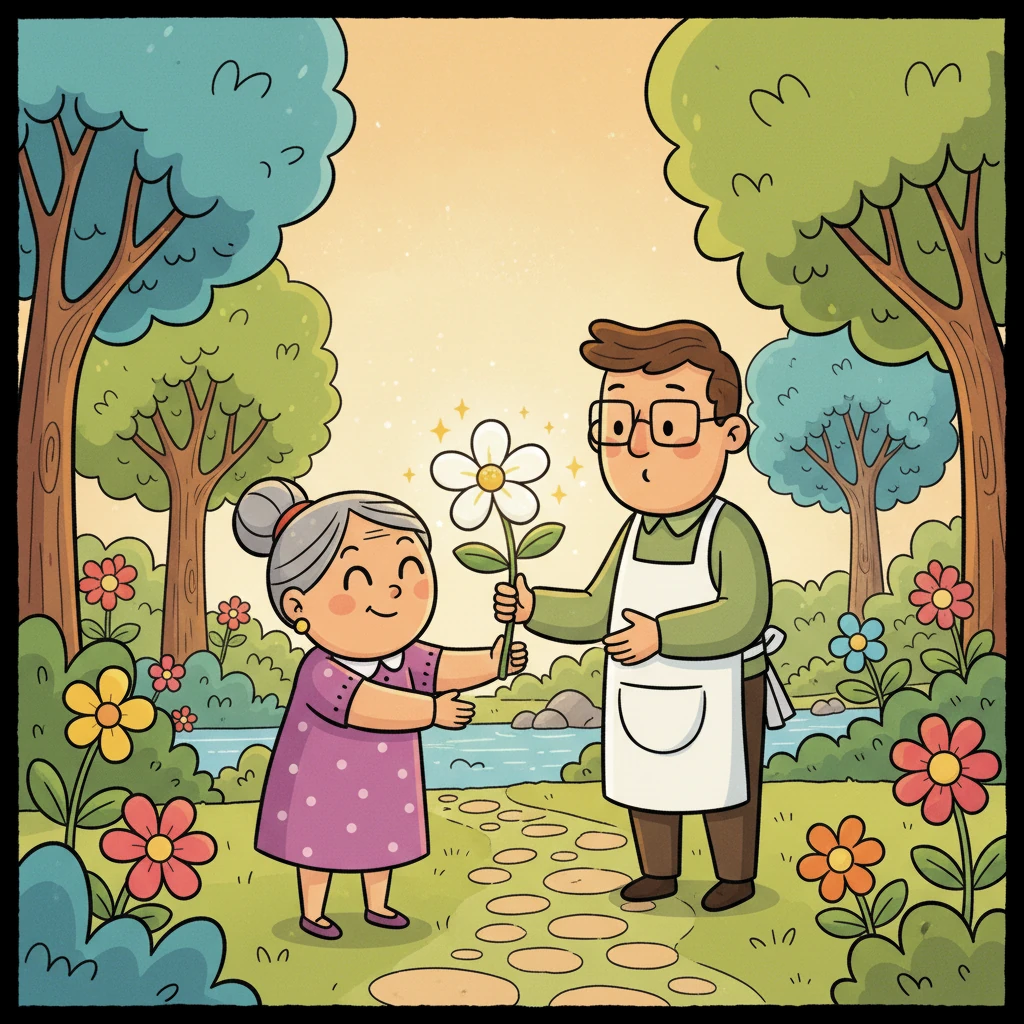 Babette, poétiquement, lui offrit une fleur symbolique, pleine de sens.