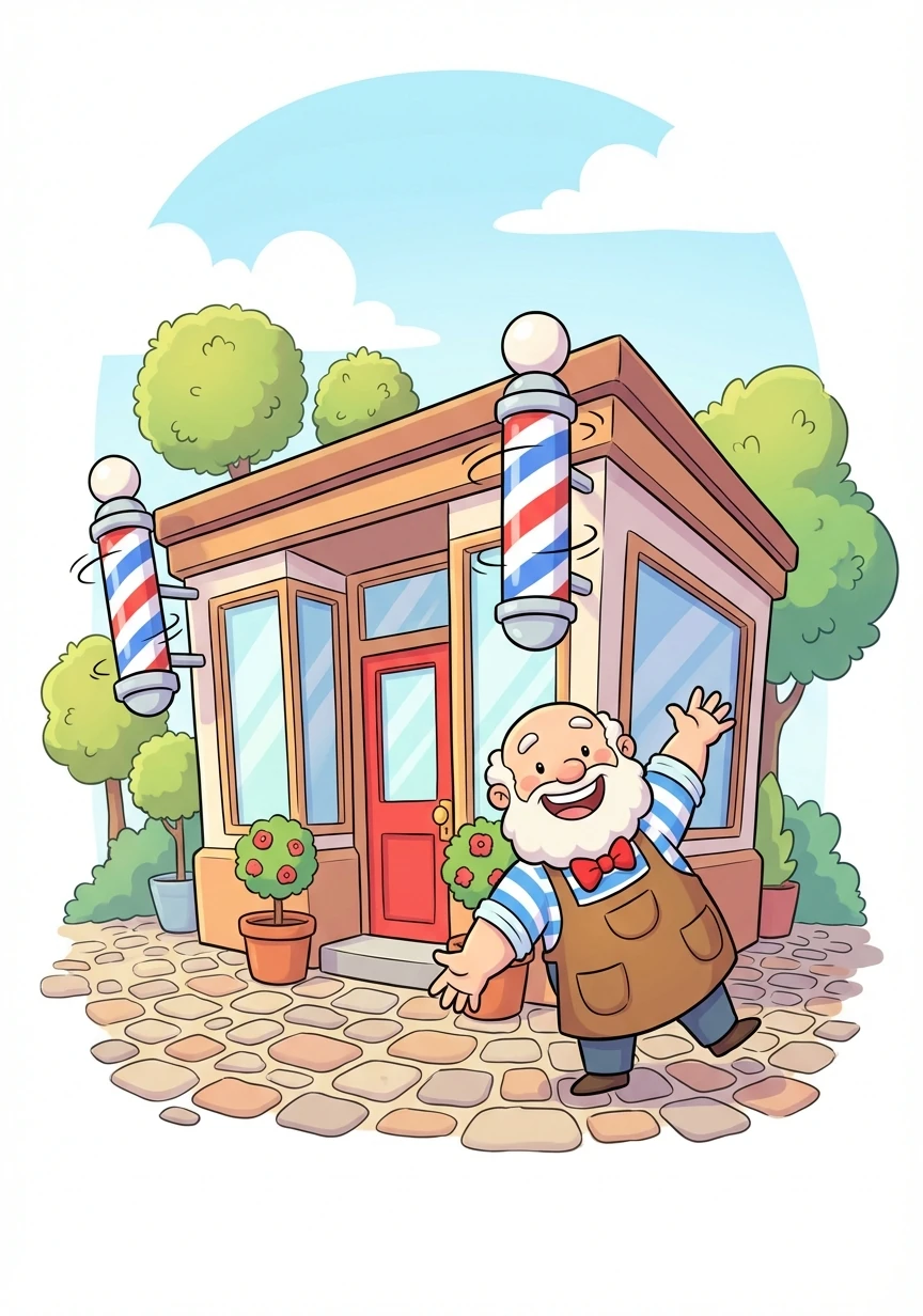 Barnaby's Barber Shop stood proudly on a cobbled street in Buckingham, London. Red, white, and blue striped poles spun cheerfully, beckoning customers inside.