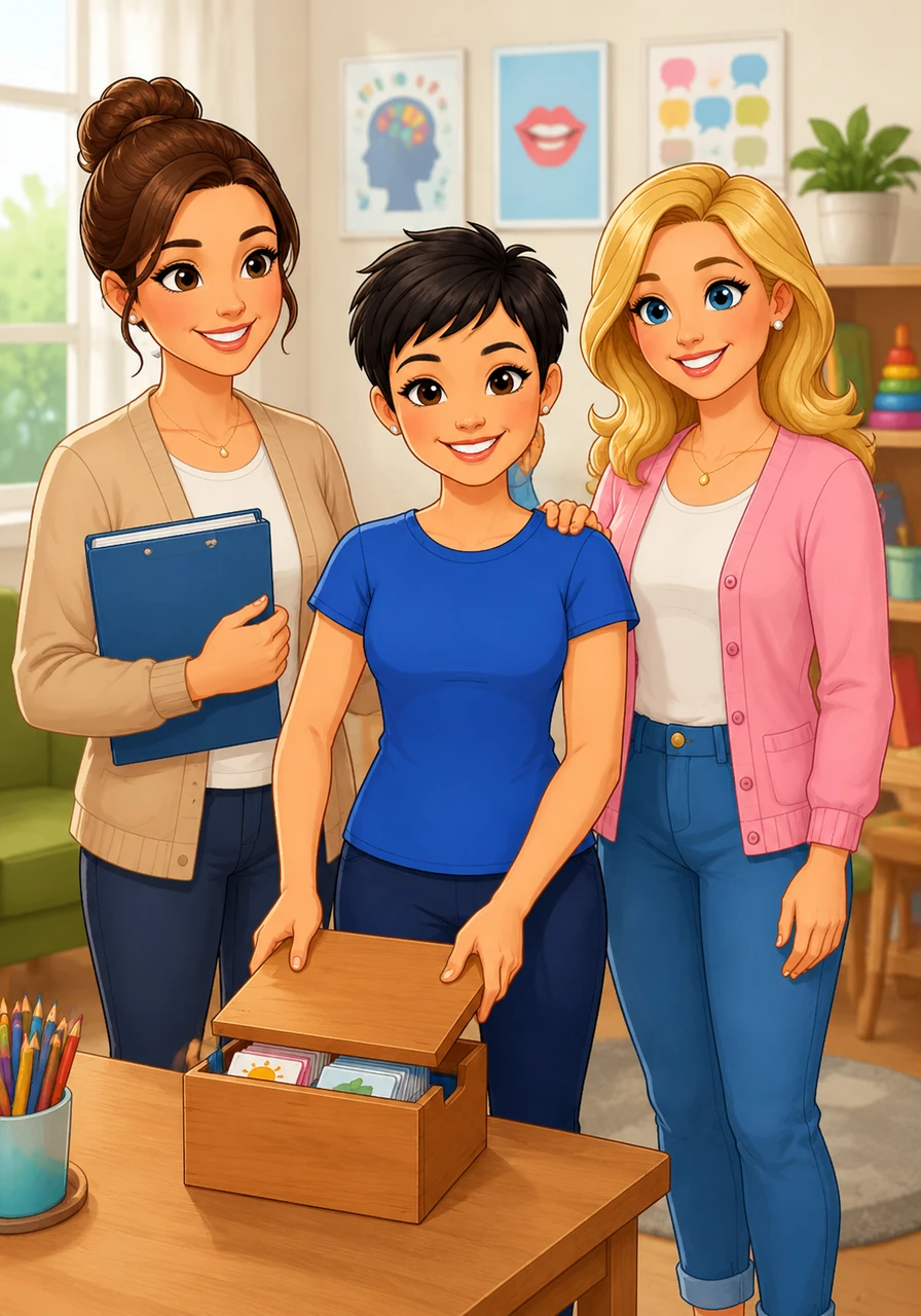 As the session comes to an end, Dette packs up her picture cards with a sense of accomplishment, realizing that every single effort makes her stronger. She stands tall beside her mother and therapist, knowing that being brave means trying new things and learning along the way.