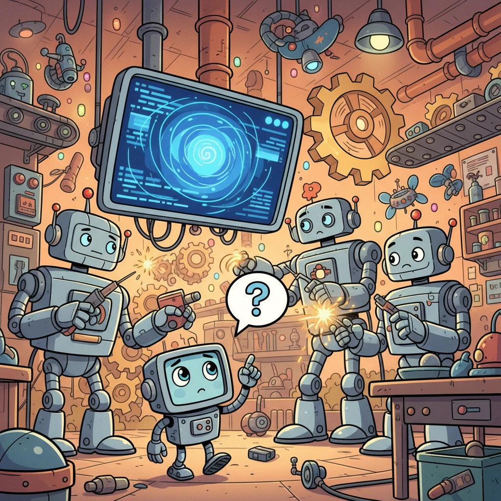 In a bright, bustling workshop filled with whirring gears and blinking lights, lived a small, inquisitive robot named Pixel. He loved watching the bigger robots create amazing inventions, but he often wondered, "Can I write software too?"