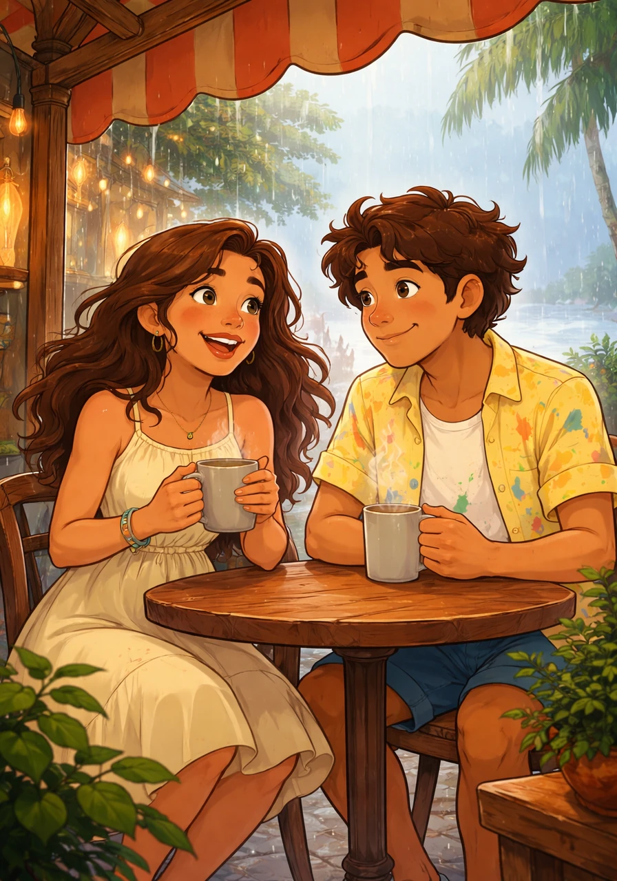 A sudden coastal downpour catches them off guard, forcing them to seek shelter beneath the awning of a charming bookstore cafe. Over steaming mugs of coffee, they share secrets, dreams, and the deep creative passions that brought them both to the tip of the Cape.