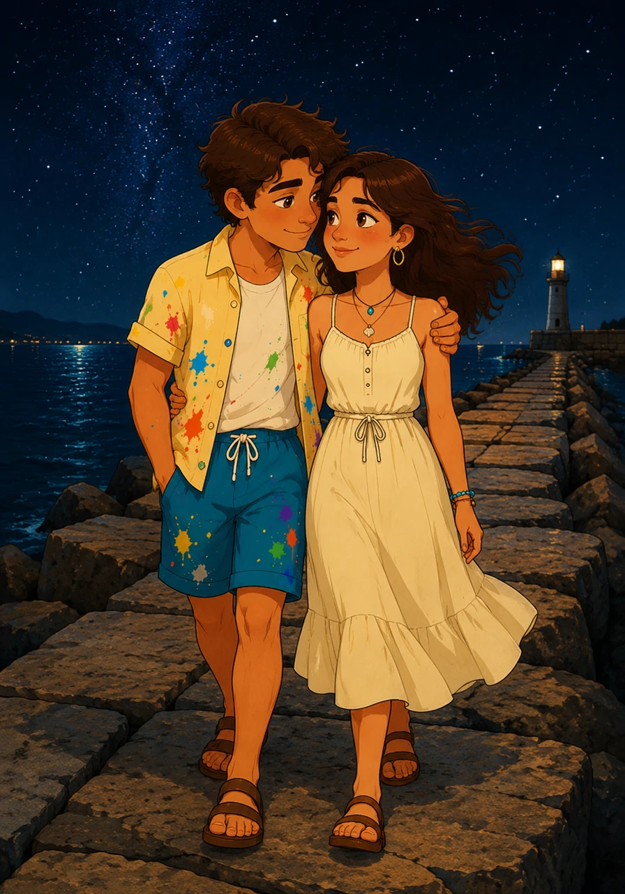 As July turns to August, they join the locals for a midnight walk across the historic breakwater. Balancing on the massive granite blocks under a canopy of stars, Leo pulls Maya close, whispering how much she has changed his world.