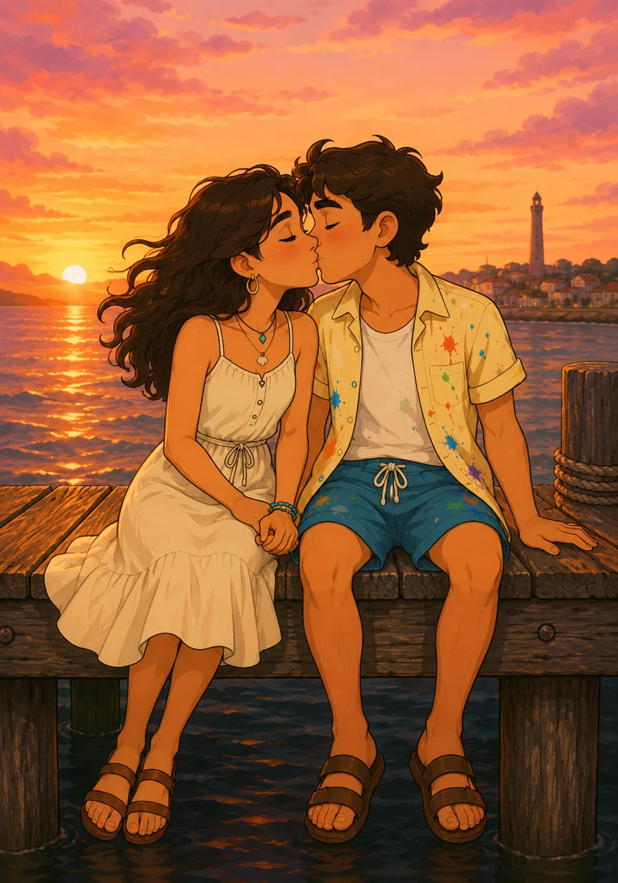 On her final evening, they sit together on a weathered dock, watching the sun dip below the horizon in a blaze of pink and gold. Leaning in for a tender kiss, they promise that this summer in Provincetown is just the first chapter of their story.